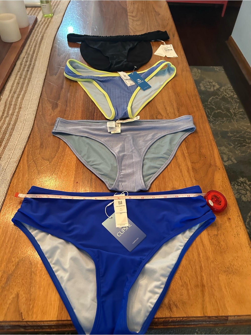 Swim 4 piece Swim Bottoms.  Bikini Bottoms - Blue, Light Blue, Black, Neon Trim